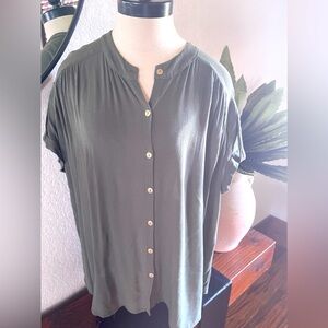 Army green blouse with gold buttons